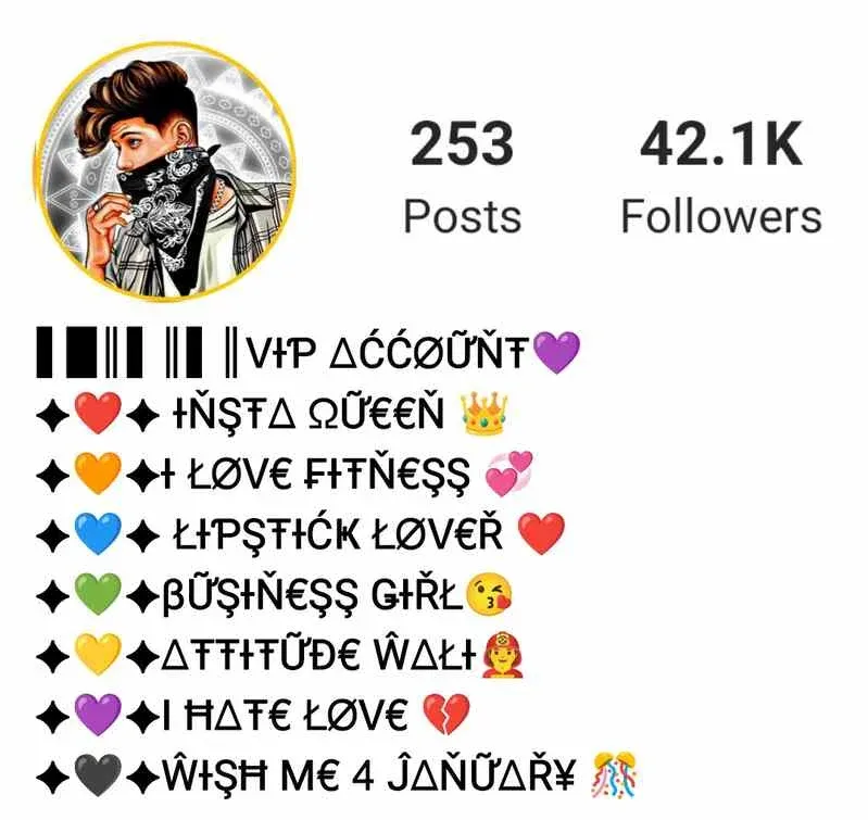 Instagram Vip Bio Stylish Font